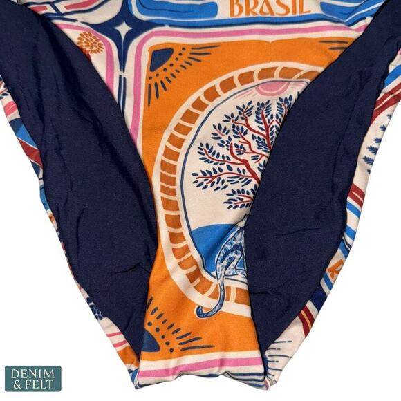 Farm Rio Anthropologie High Rise Side Tie Bikini Bottom Blue Print XS NEW/NWT!! - Picture 6 of 11